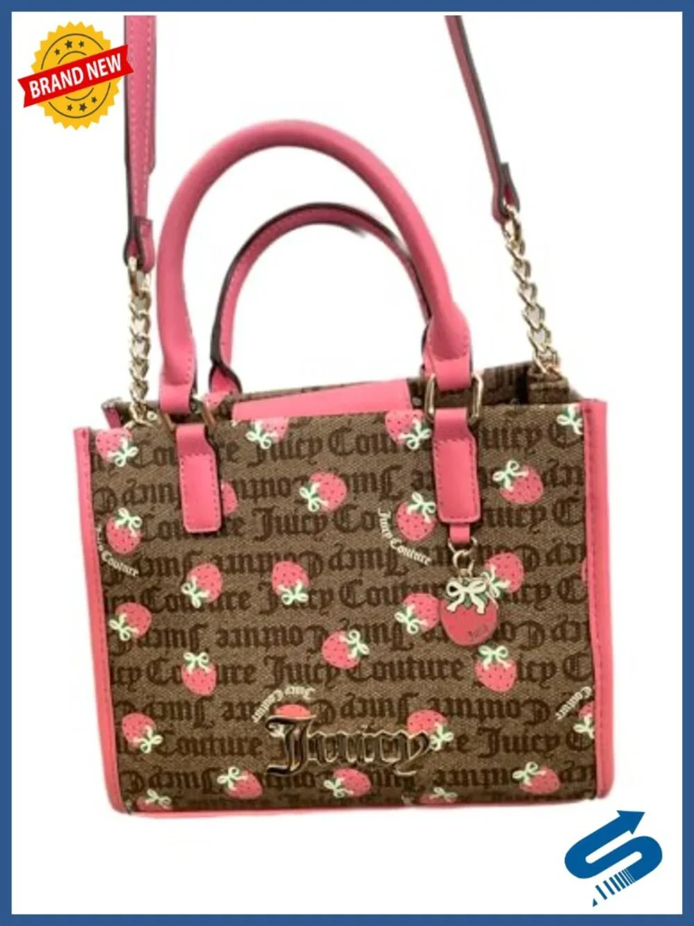 Mini Satchel Crossbody Handbag with Embossed Logo Print, Faux Leather